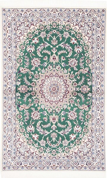Tappeto Nain 9la Persia Medaglione Verde Smeraldo Crema 100x153 Cm
