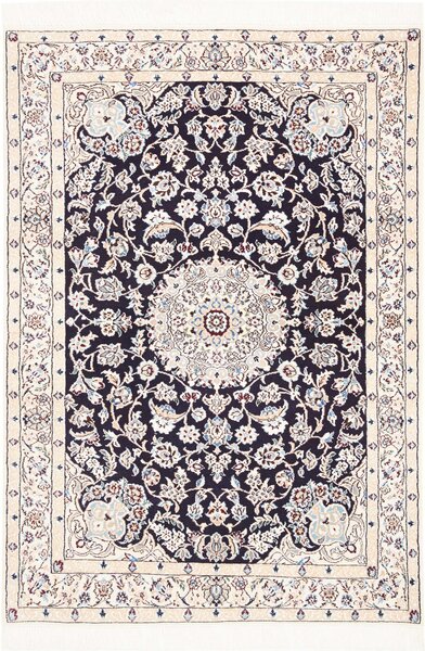 Tappeto Nain 9la Persia Medaglione Blu Crema 104x147 Cm
