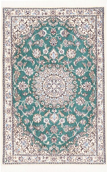 Tappeto Nain 9la Persia Medaglione Verde Turchese Avorio 79x116 Cm