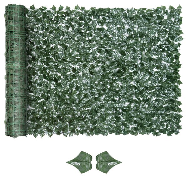 Outsunny Edere Finte, Siepe Artificiale 150x300 cm in PE Anti-UV, Siepe Finta per Recinzioni con Foglie, Verde Scuro