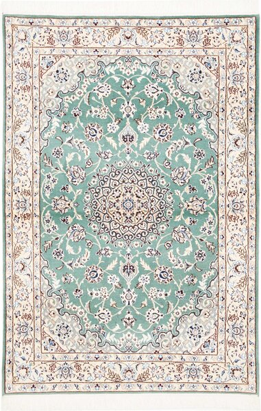 Tappeto Nain 9la Persia Medaglione Verde Acqua Avorio 100x147 Cm