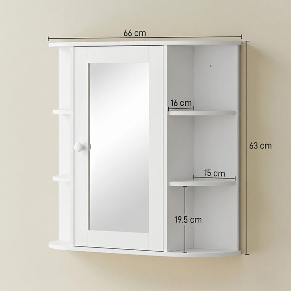 Homcom Mobiletto Pensile con Specchio e Mensole per Bagno in Legno Bianco 66 x 17 x 63 cm|Aosom