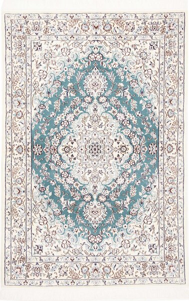 Tappeto Nain 9la Persia Medaglione Verde Acqua Avorio 100x150 Cm