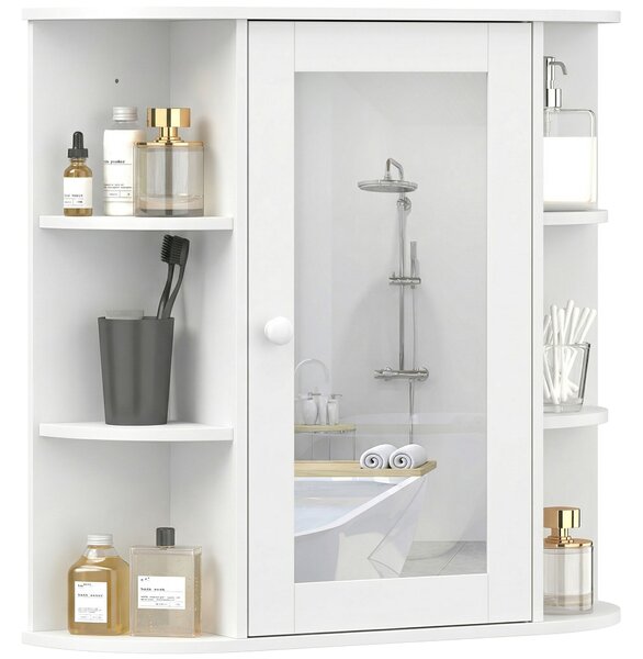 Homcom Mobiletto Pensile con Specchio e Mensole per Bagno in Legno Bianco 66 x 17 x 63 cm|Aosom