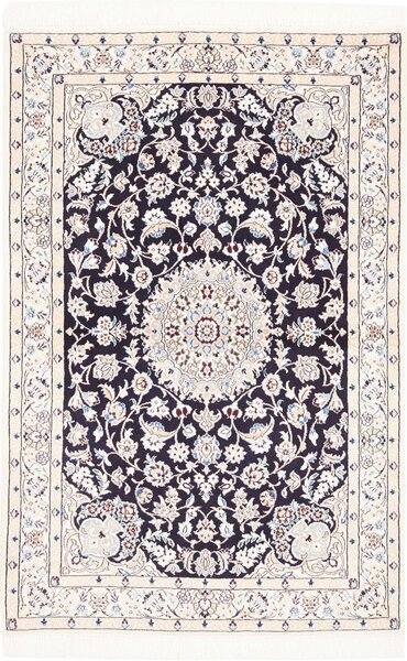 Tappeto Nain 9la Persia Medaglione Blu Notte Crema 99x149 Cm