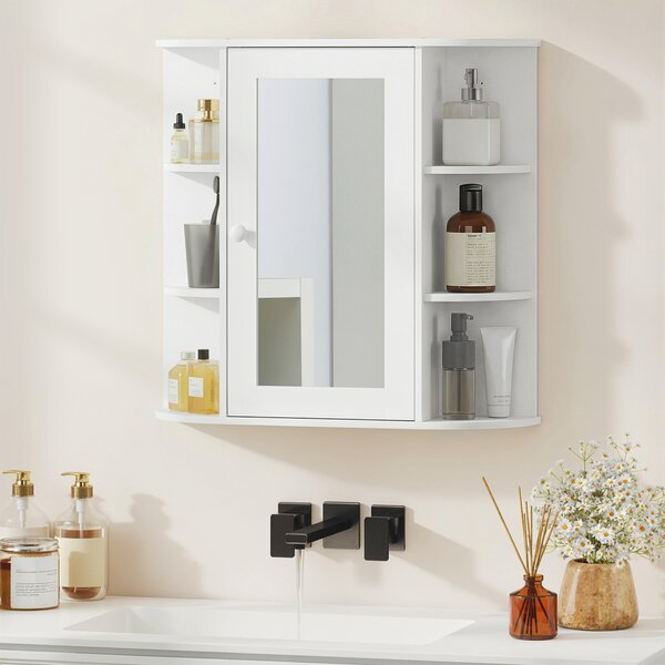 Homcom Mobiletto Pensile con Specchio e Mensole per Bagno in Legno Bianco 66 x 17 x 63 cm|Aosom