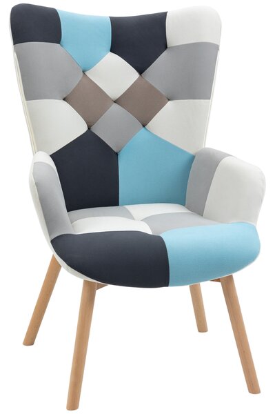 HOMCOM Sedia con Gambe in Legno e Piedini Antiscivolo, Poltroncina da Salotto in Tessuto Vellutato Design a Blocchi, Multicolore | Aosom Italy