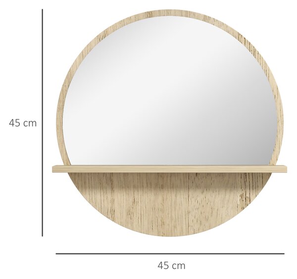 Kleankin Specchio Bagno Rotondo in Truciolato e Vetro con Ripiano Portaoggetti e 2 Ganci Posteriori, Ø45x10 cm|Aosom