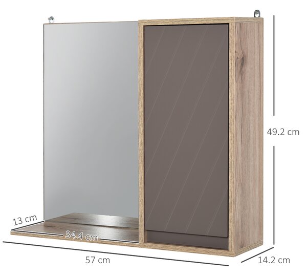 HOMCOM Mobiletto Bagno Salvaspazio da Bagno Sospeso con Specchio e Armadietto, incluso Ripiano Regolabile, Grigio e Rovere|Aosom Italy