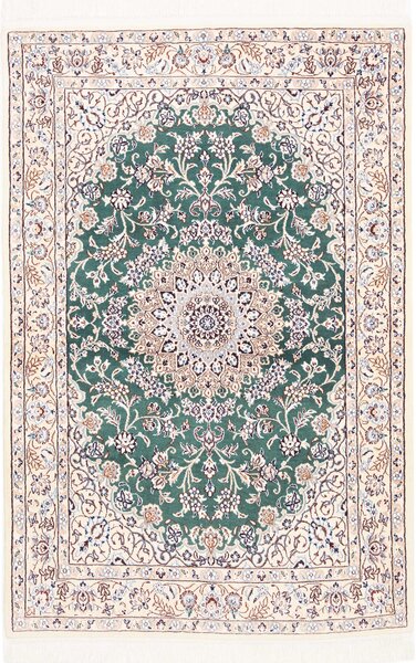 Tappeto Nain 9la Persia Medaglione Verde Smeraldo Avorio 105x154 Cm