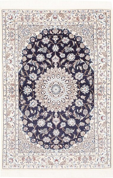 Tappeto Nain 9la Persia Medaglione Blu Avorio 103x151 Cm