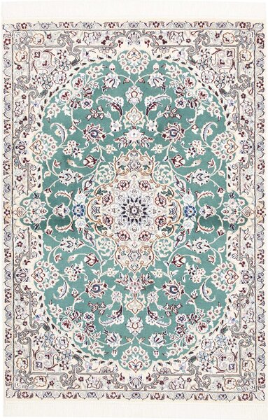 Tappeto Nain 9la Persia Medaglione Turchese Crema 102x151 Cm