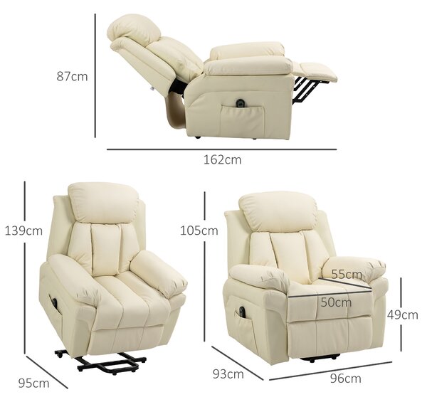 HOMCOM Poltrona Relax Alzapersona Elettrica con Imbottitura Spessa e Telecomando, 96x93x105cm, Crema|Aosom
