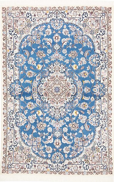 Tappeto Nain 9la Persia Medaglione Blu Cielo Avorio 104x157 Cm