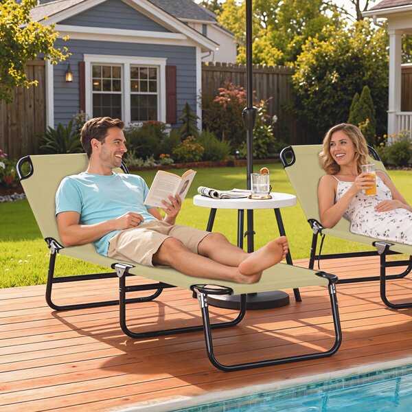 Outsunny Lettino da Giardino con Schienale Regolabile in 5 Posizioni, in Acciaio e Tessuto Oxford, 188x56x28 cm, Beige|Aosom