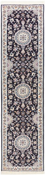 Tappeto Nain 9la Persia Astratto Blu Scuro Crema 70x288 Cm