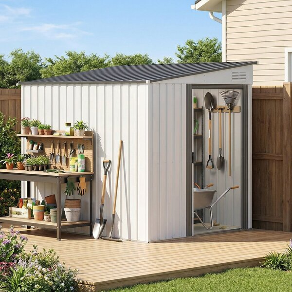 Outsunny Casetta da Giardino in Acciaio con 2 Porte Scorrevoli, 4 Prese d'Aria, 213x130x185cm, Grigio Scuro|Aosom