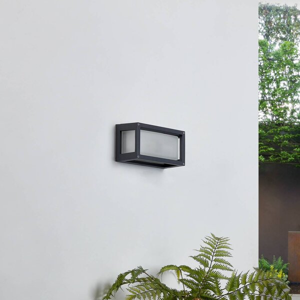 Applique da esterno Lucande Aurelien, grigio, alluminio, altezza 12,5 cm