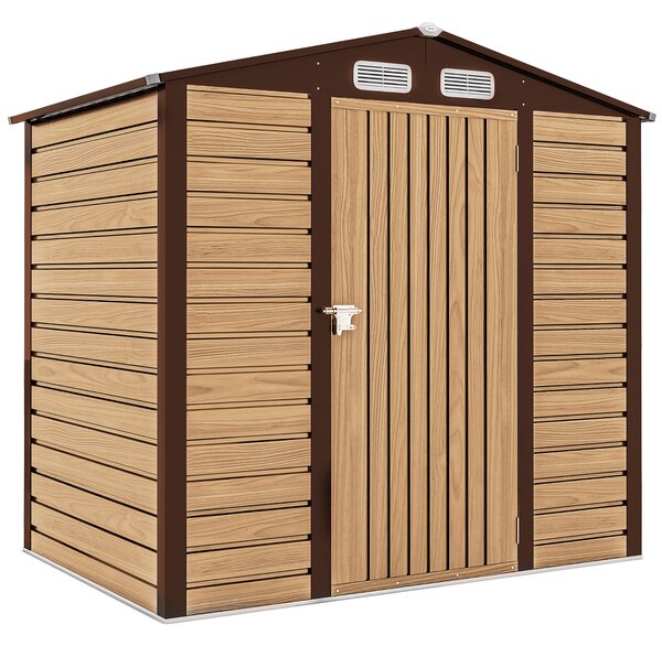 Outsunny Casetta da Giardino con Prese d'Aria e Catenaccio, Porta Attrezzi da esterno in Acciaio, 1.9x1.3m, Colore Quercia | Aosom Italy
