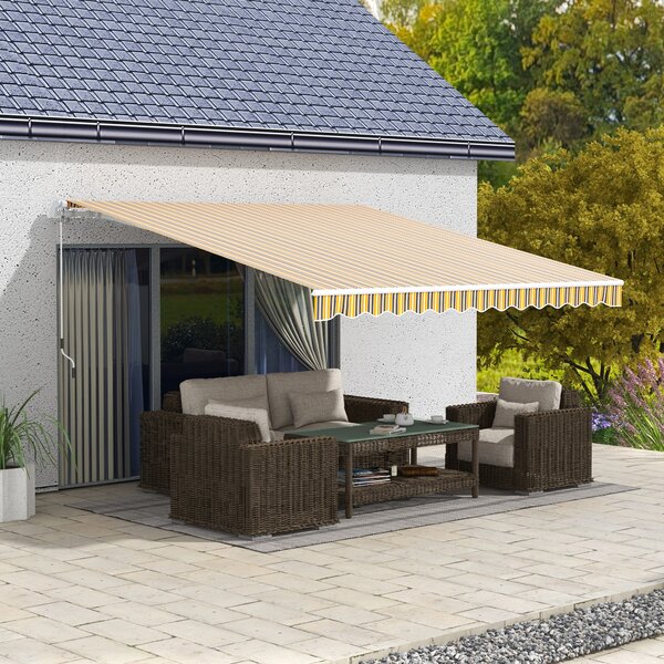 Outsunny Tenda da Sole per Esterno Avvolgibile a Bracci con Apertura a Manovella, 350x250 cm, Giallo | Aosom Italy