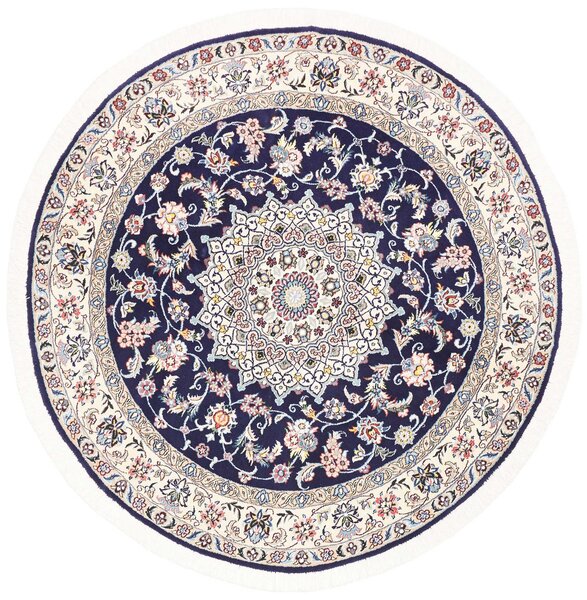 Tappeto Nain 9la Persia Medaglione Blu Notte Crema 150x150 Cm