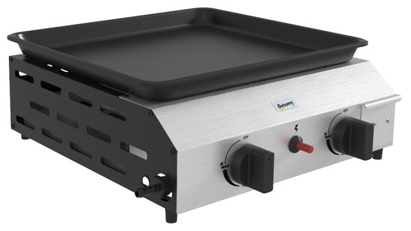 Outsunny Piastra Barbecue a Gas con 2 Bruciatori, Potenza 4.8kw, Argento|Aosom