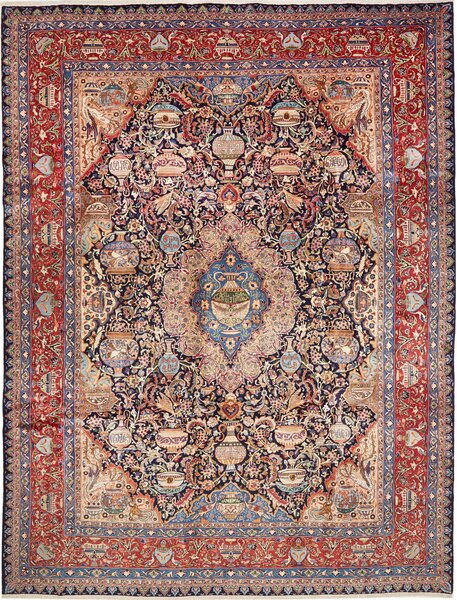Tappeto Kashmar Persia Medaglione Blu Rosso 305x407 Cm