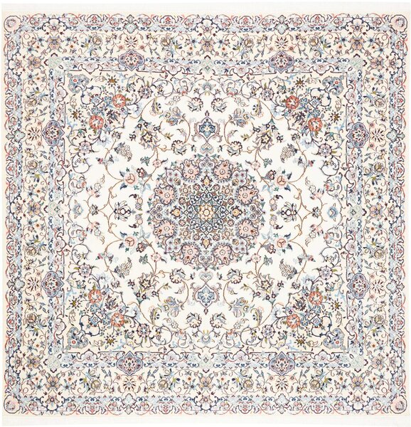 Tappeto Nain 9la Persia Medaglione Bianco Crema Pastello 202x200 Cm