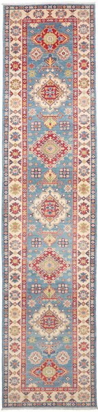 Tappeto Kazak Afghanistan Astratto Azzurro Rosso 89x393 Cm