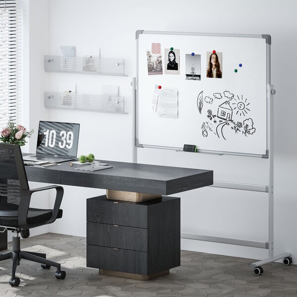 HOMCOM Lavagna Magnetica Bianca a 2 Facce con Accessori e 4 Ruote, in Alluminio e Acciaio, 127x50x165 cm