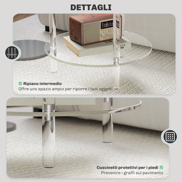 HOMCOM Tavolino Basso Rotondo a 2 Livelli in Acrilico per Interni, Ø40x50 cm, Trasparente