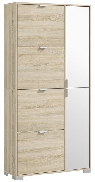 HOMCOM Scarpiera con Specchio per 16 Paia di Scarpe, 4 Cassetti a Ribalta e 2 Armadietti, 82x30x168cm, Rovere