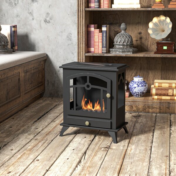 HOMCOM Camino Bioetanolo da terra con Bruciatore da 1.2L per 3 Ore di Durata, Stile Classico in Acciaio, 45x28x54cm, Nero | Aosom Italy