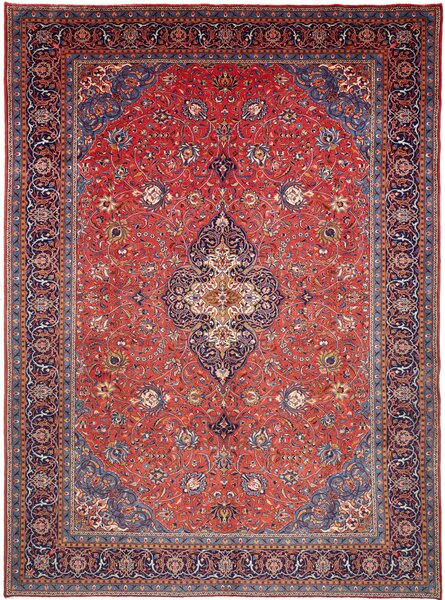Tappeto Sarough Persia Medaglione Rosso Blu 300x408 Cm