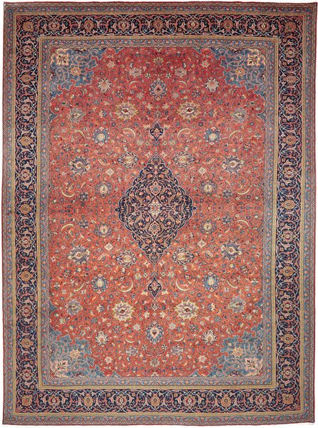 Tappeto Sarough Persia Medaglione Rosso Mattone Blu 290x397 Cm