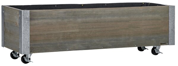 Outsunny Fioriera Rettangolare in Legno di Abete con Ruote e Freno, 96x30.6x30 cm, Grigio