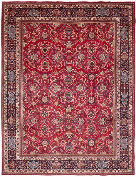 Tappeto Mashad Persia Floreale Rosso Blu 298x393 Cm