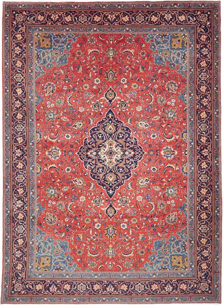 Tappeto Sarough Persia Medaglione Rosso Blu 260x356 Cm