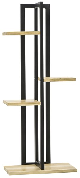 Outsunny Portapiante a 4 Ripiani dallo Stile Industriale in Legno di Abete e Metallo, 45x25x110 cm, Nero e color Legno