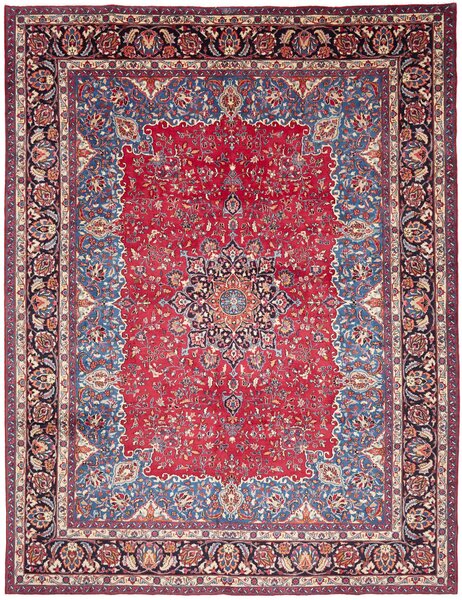Tappeto Mashad Persia Medaglione Rosso Blu 298x384 Cm