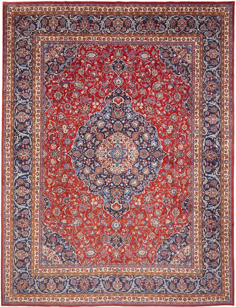 Tappeto Mashad Persia Medaglione Rosso Blu 296x390 Cm