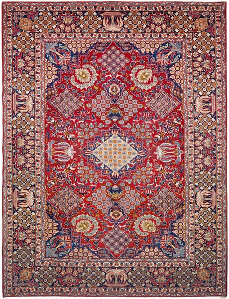 Tappeto Nadjafabad Persia Geometrico Rosso Blu 298x403 Cm