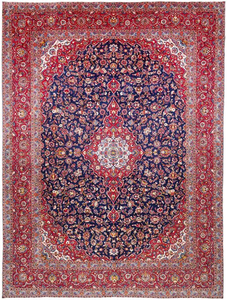 Tappeto Kashan Persia Medaglione Blu Rosso 302x408 Cm