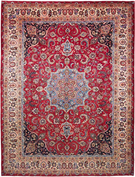 Tappeto Mashad Persia Medaglione Rosso Blu 300x394 Cm