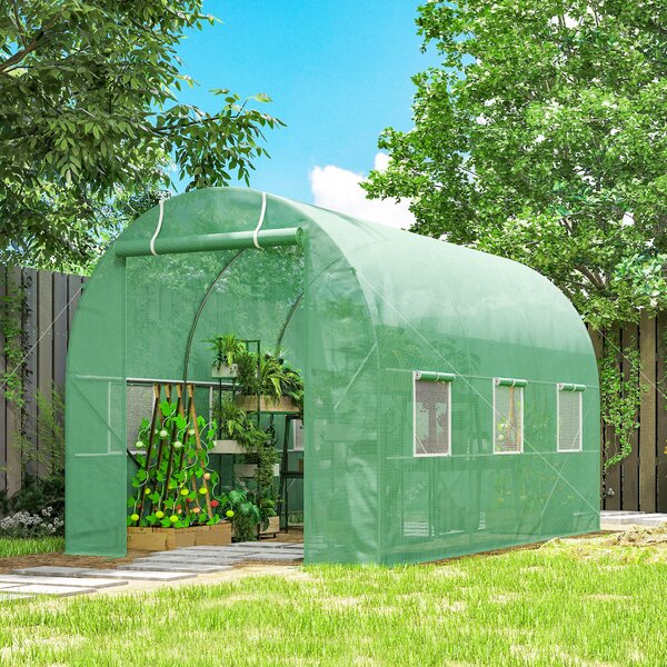 Outsunny Serra da Giardino 3.5 x 2 x 2m Serra con Tetto Arrotondato per Piante Verde|Aosom