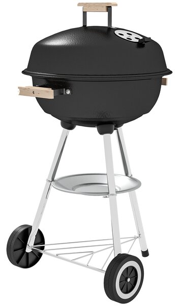 Outsunny Barbecue a Carbonella con Griglia in Acciaio, Coperchio e Prese d'Aria e Ruote, Nero