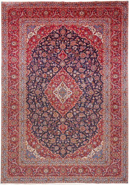 Tappeto Ardakan Persia Medaglione Blu Rosso Crema 280x402 Cm