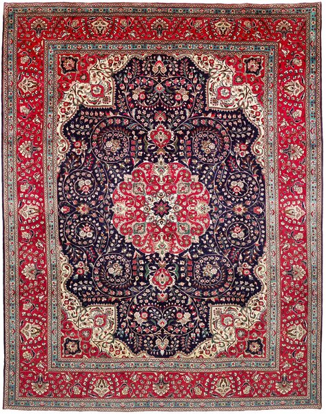 Tappeto Tabriz Persia Medaglione Blu Rosso 304x394 Cm