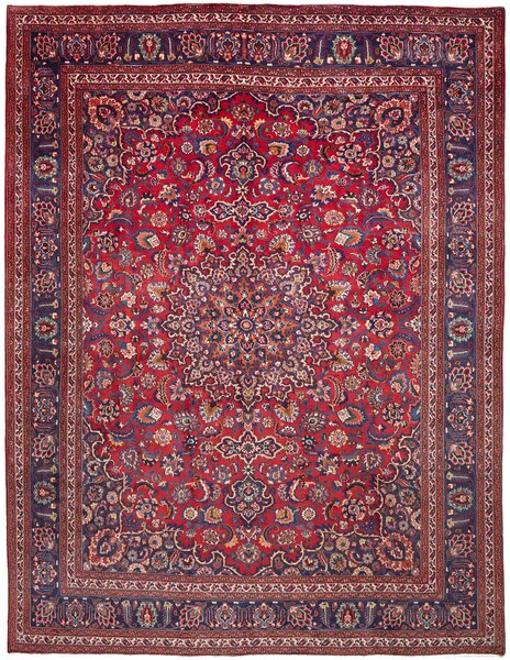 Tappeto Mashad Persia Medaglione Rosso Blu Scuro 290x375 Cm
