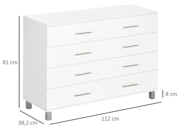 HOMCOM Cassettiera 4 Cassetti per Camera da Letto in Legno con Maniglie in Metallo, Bianco | Aosom Italy